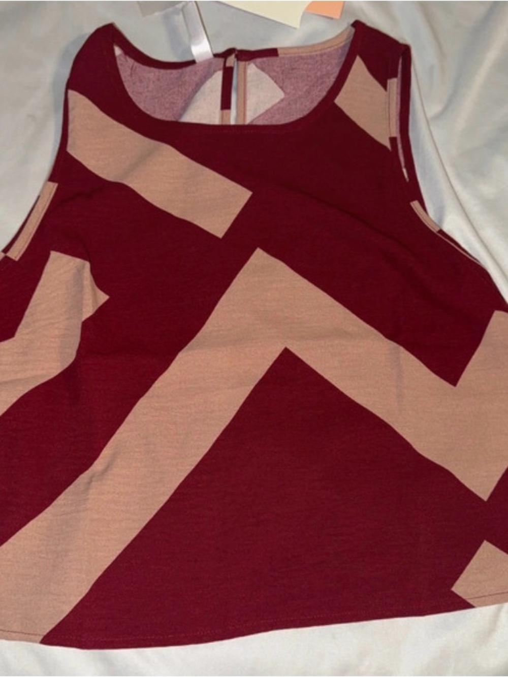 Geometric Print Sleeveless Crop Top in Burgundy and Beige
